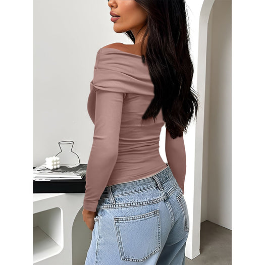 Ruched One Shoulder Long Sleeve T-Shirt