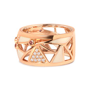 Bids.com 14K Rose Gold 1/3 Cttw Diamond and Pink Tourmaline Cigar Band Ring with White Enamel (G-H Color, SI1-SI2 Clarity) Rings