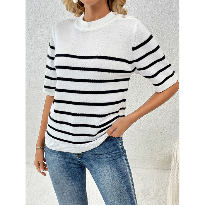 Striped Round Neck Half Sleeve Knit Top