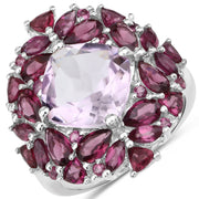 Bids.com 8.19 Carat Genuine Pink Amethyst and Rhodolite .925 Sterling Silver Ring Rings