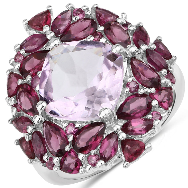 Bids.com 8.19 Carat Genuine Pink Amethyst and Rhodolite .925 Sterling Silver Ring Rings