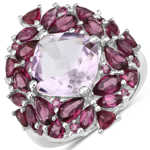 Bids.com 8.19 Carat Genuine Pink Amethyst and Rhodolite .925 Sterling Silver Ring Rings