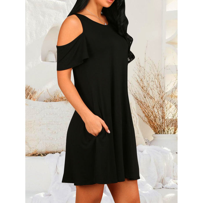 Round Neck Cold Shoulder Short Sleeve Dress