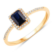 Bids.com 0.60 Carat Genuine Blue Sapphire and White Diamond 14K Yellow Gold Ring Rings