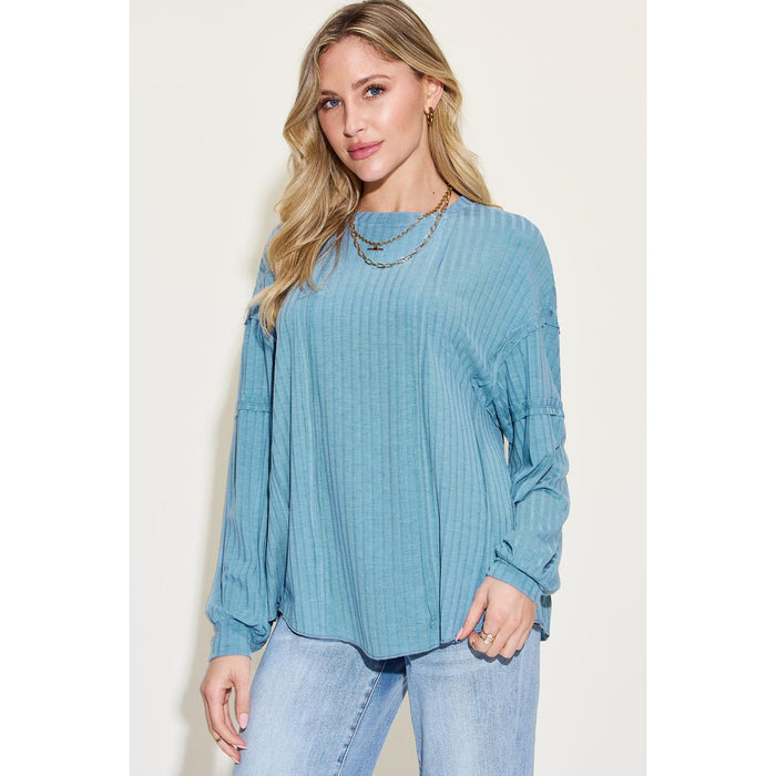 Basic Bae Ribbed Round Neck Long Sleeve T-Shirt