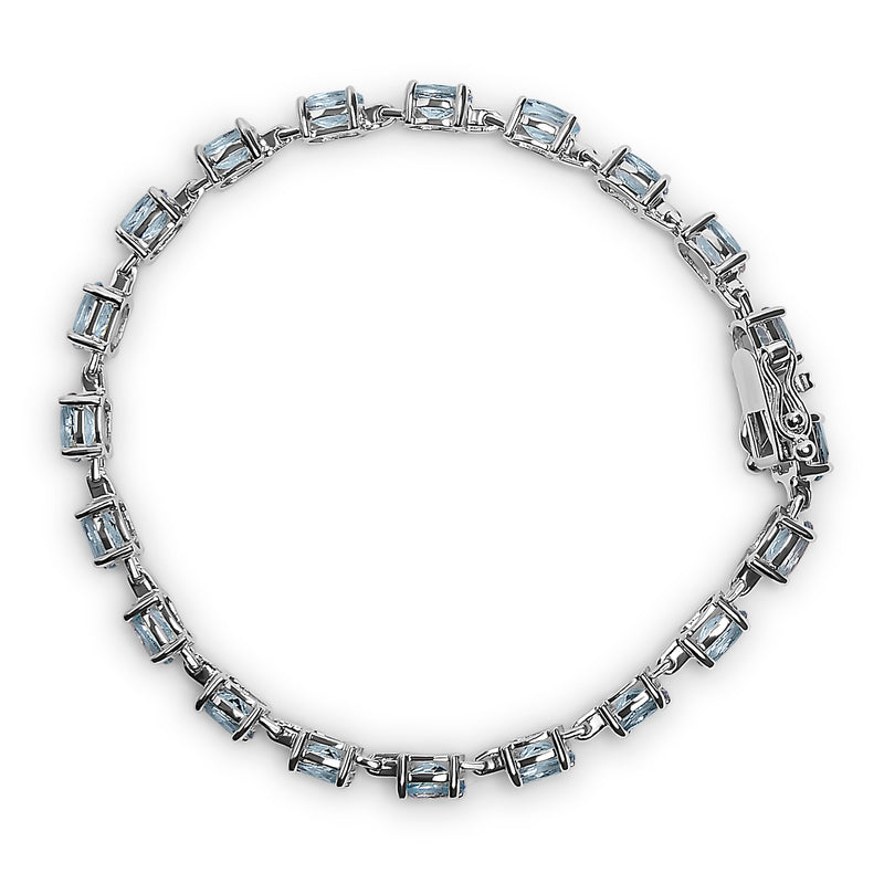 Bids.com .925 Sterling Silver 11.0 Cttw Oval Shaped Created Light Blue Topaz Link Bracelet - 7 inch Bracelets
