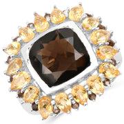 Bids.com 9.16 Carat Genuine Smoky Quartz & Citrine .925 Sterling Silver Ring Rings