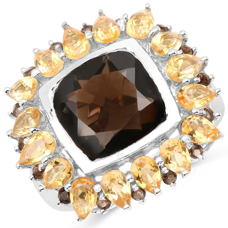 Bids.com 9.16 Carat Genuine Smoky Quartz & Citrine .925 Sterling Silver Ring Rings