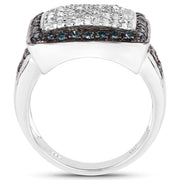 Bids.com 0.64 Carat Genuine White Diamond and Blue Diamond .925 Sterling Silver Ring Rings