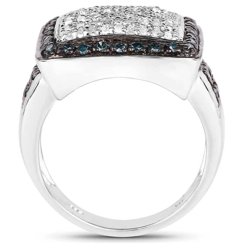Bids.com 0.64 Carat Genuine White Diamond and Blue Diamond .925 Sterling Silver Ring Rings