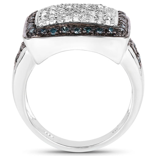 Bids.com 0.64 Carat Genuine White Diamond and Blue Diamond .925 Sterling Silver Ring Rings