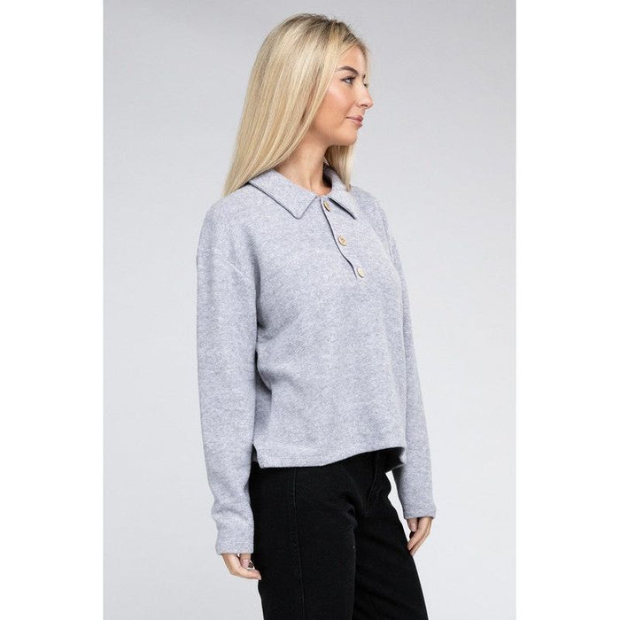 Brushed Melange Hacci Collared Sweater