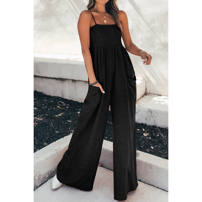 Smocked Spaghetti Strap Wide Leg Jumpsuit