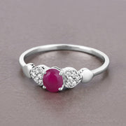 Bids.com 0.36 Carat Genuine Ruby and White Diamond 14K White Gold Ring Rings