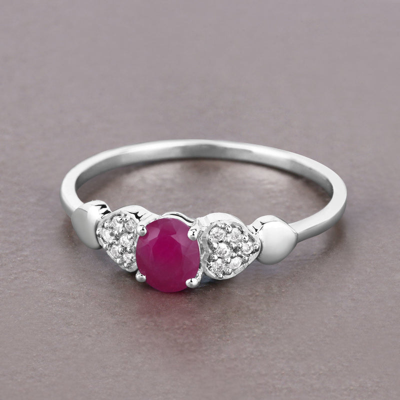 Bids.com 0.36 Carat Genuine Ruby and White Diamond 14K White Gold Ring Rings
