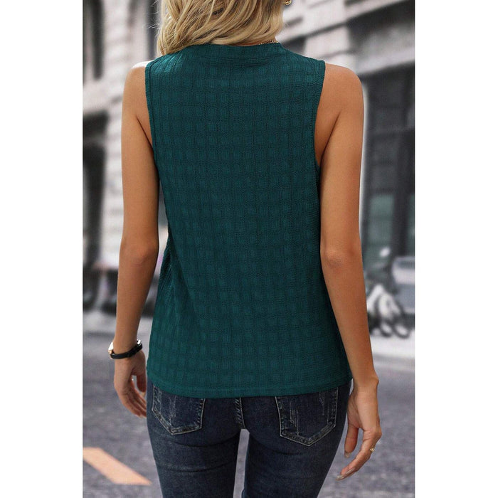 Solid Notched Sleeveless Blouse