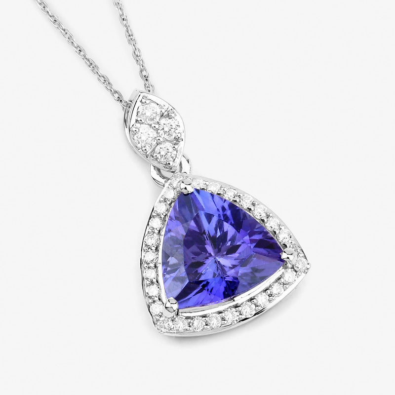 Bids.com 1.71 Carat Genuine Tanzanite and White Diamond 14K White Gold Pendant Pendants