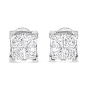 Bids.com 10K White Gold 3/4 Cttw Invisible Set Princess-Cut Diamond Composite Square Stud Earrings (H-I Color, SI2-I1 Clarity) Earrings