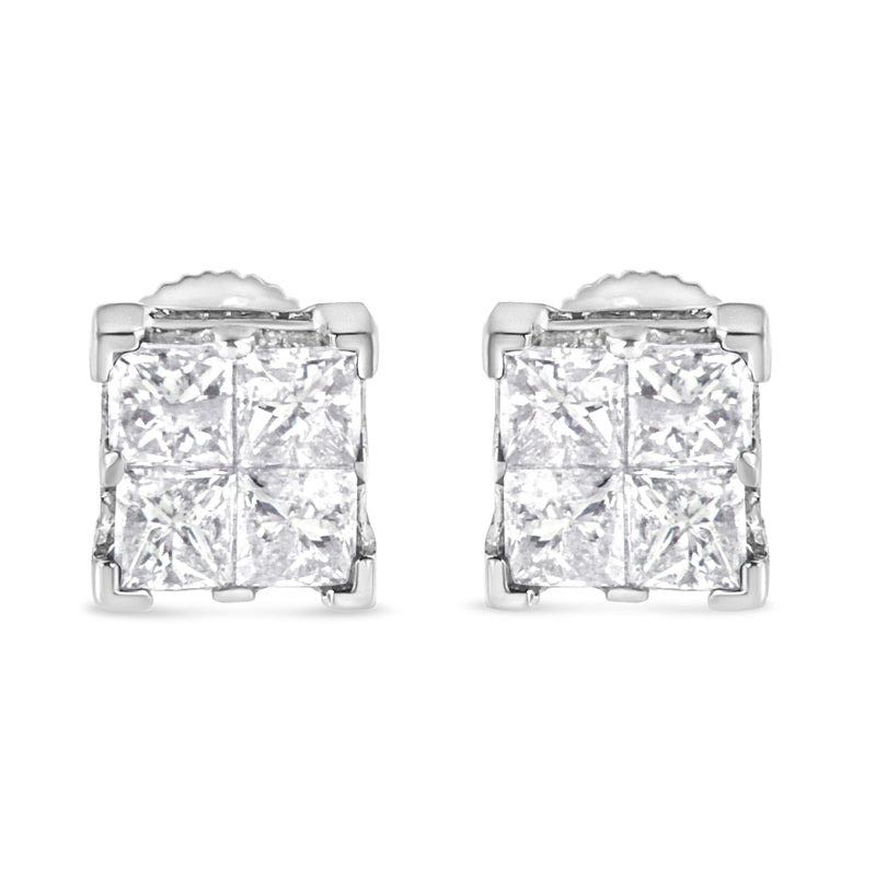 Bids.com 10K White Gold 3/4 Cttw Invisible Set Princess-Cut Diamond Composite Square Stud Earrings (H-I Color, SI2-I1 Clarity) Earrings