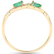 Bids.com 0.35 Carat Genuine Zambian Emerald and White Diamond 14K Yellow Gold Ring Rings