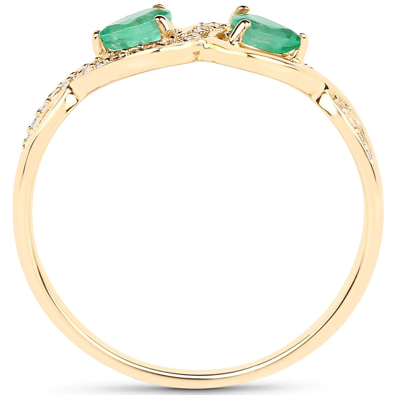 Bids.com 0.35 Carat Genuine Zambian Emerald and White Diamond 14K Yellow Gold Ring Rings
