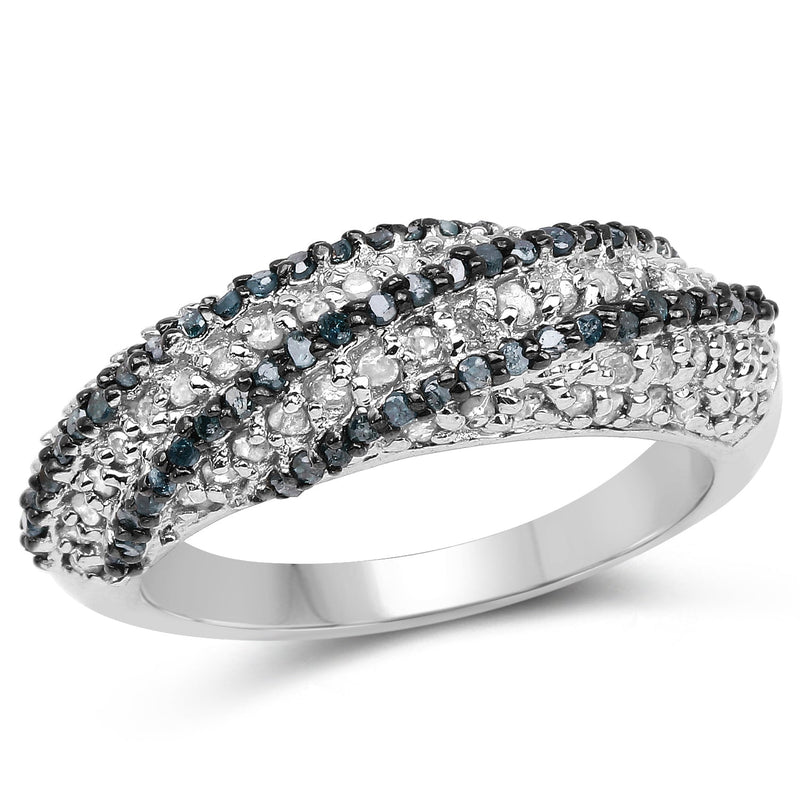 Bids.com 1.25 Carat Genuine Blue Diamond & White Diamond .925 Sterling Silver Ring Rings
