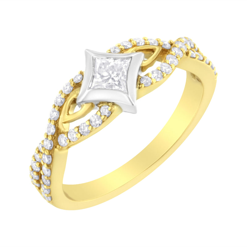 Bids.com 10K Two Tone Color 2/3 Cttw Diamond Kite and Twist Shank Ring (H-I Color,SI2-I1 Clarity) Rings