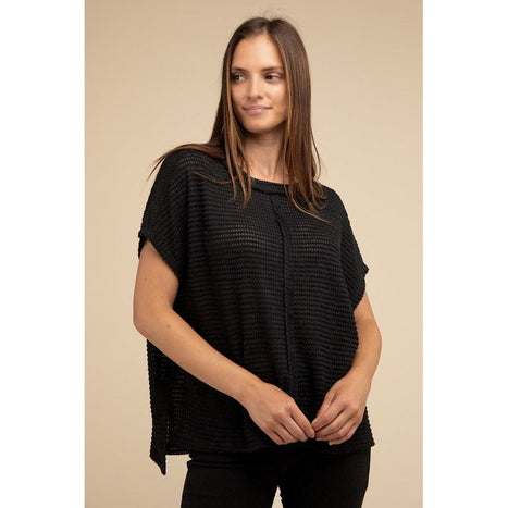 Dolman Short Sleeve Jacquard Sweater