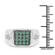 Bids.com 0.60 Carat Genuine Emerald & White Diamond .925 Sterling Silver Ring Rings