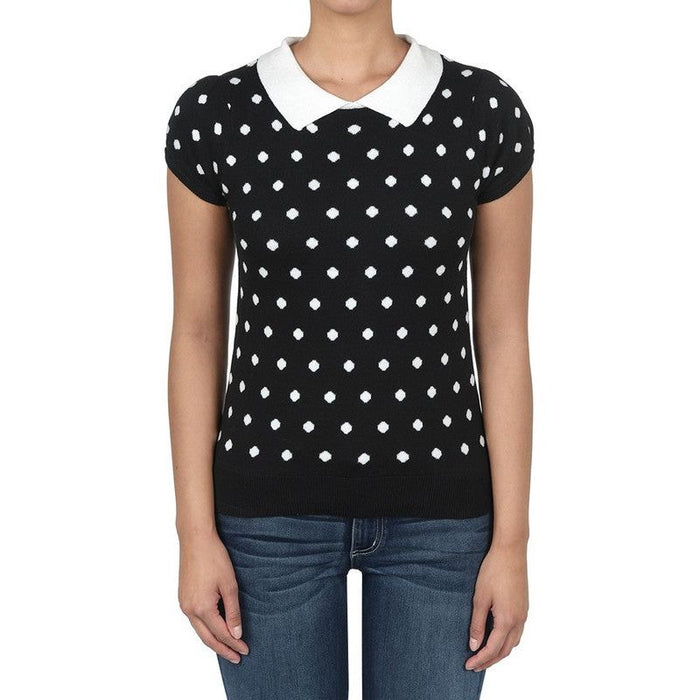 Puffed Cap Sleeve Polka Dot Jacquard Sweater