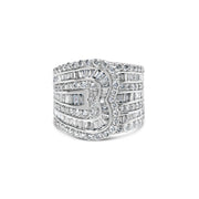 Bids.com 10K White Gold 2 1/2 Cttw Round and Baguette-Cut Diamond Multi-Row Bypass Ring (J-K Color, I2-I3 Clarity) - Ring Size 7 Rings
