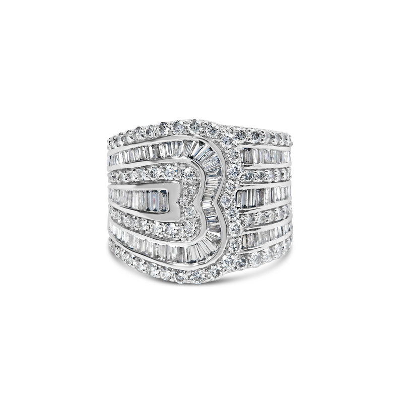 Bids.com 10K White Gold 2 1/2 Cttw Round and Baguette-Cut Diamond Multi-Row Bypass Ring (J-K Color, I2-I3 Clarity) - Ring Size 7 Rings