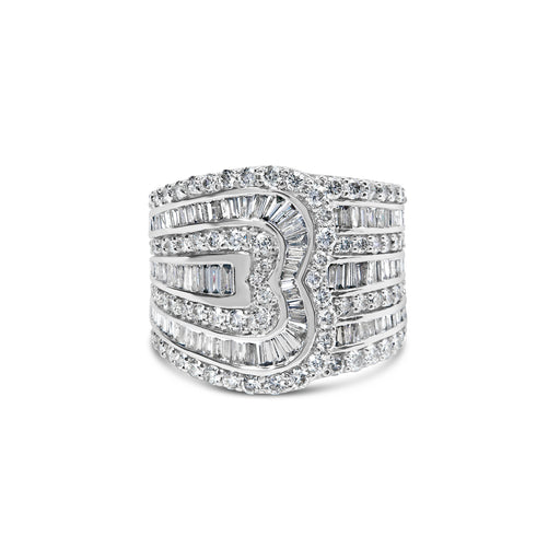 Bids.com 10K White Gold 2 1/2 Cttw Round and Baguette-Cut Diamond Multi-Row Bypass Ring (J-K Color, I2-I3 Clarity) - Ring Size 7 Rings