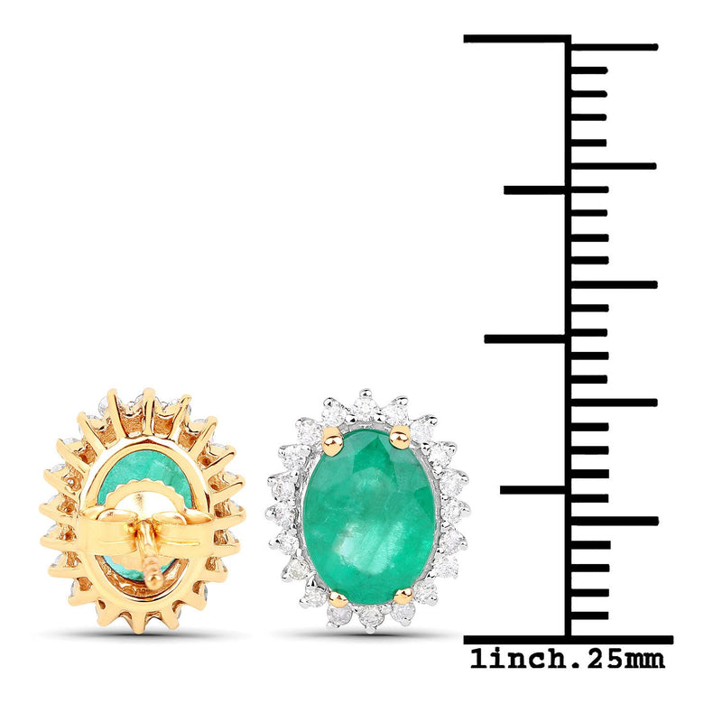 Bids.com 2.66 Carat Genuine Zambian Emerald and White Diamond 14K Yellow Gold Earrings Earrings