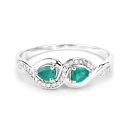 Bids.com 0.35 Carat Genuine Zambian Emerald and White Diamond 14K White Gold Ring Rings