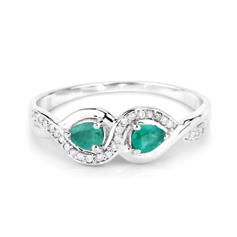 Bids.com 0.35 Carat Genuine Zambian Emerald and White Diamond 14K White Gold Ring Rings