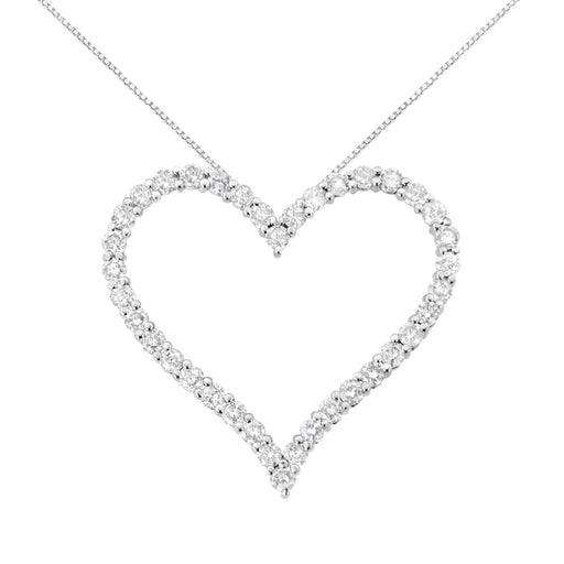 Bids.com .925 Sterling Silver 3.0 cttw Round-Cut Diamond Open Heart Pendant Necklace (I-J Color, I2-I3 Clarity) - 18" Necklaces