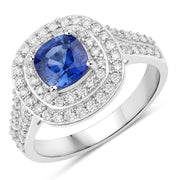 Bids.com 1.96 Carat Genuine Blue Sapphire and White Diamond 18K White Gold Ring Rings