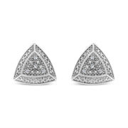 Bids.com .925 Sterling Silver Diamond-Accented Trillion Shaped 4-Stone Halo-Style Stud Earrings (H-I Color, I2-I3 Clarity) Earrings