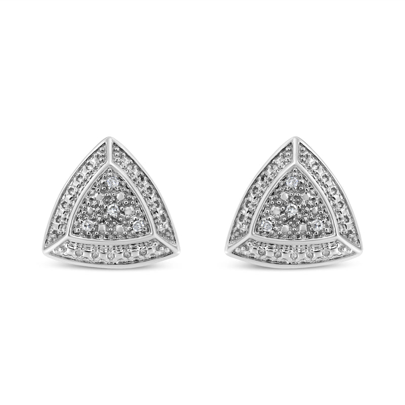 Bids.com .925 Sterling Silver Diamond-Accented Trillion Shaped 4-Stone Halo-Style Stud Earrings (H-I Color, I2-I3 Clarity) Earrings