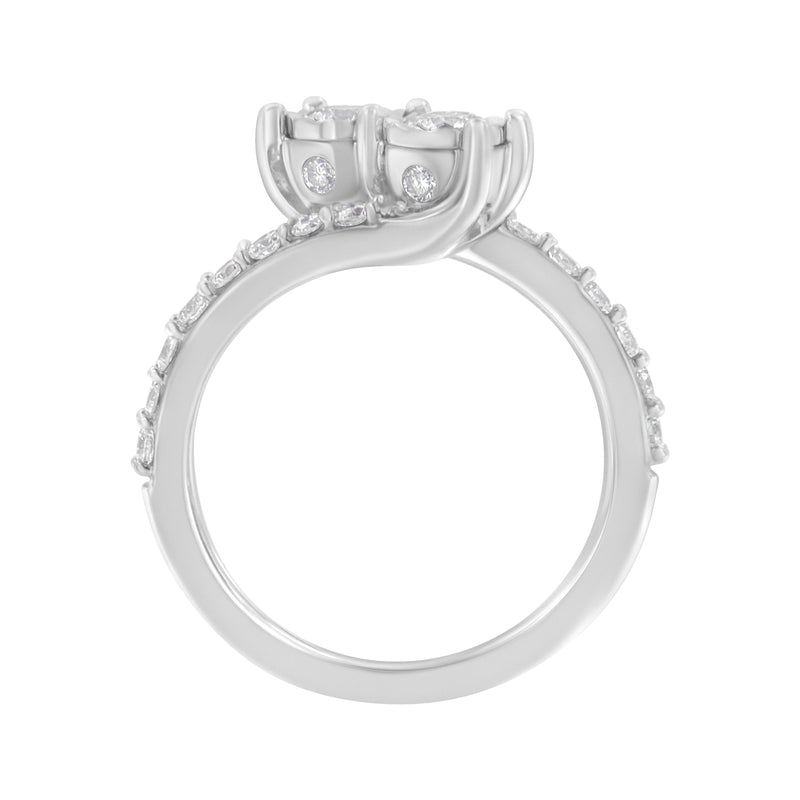 Bids.com 10K White Gold Two-Stone Miracle-Set Diamond Bypass Ring (1 Cttw, H-I Color, I1-I2 Clarity) - Size 6 Rings