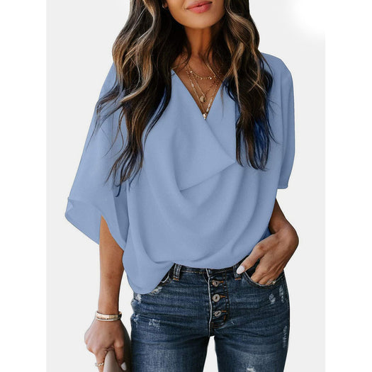 Cowl Neck Three-Quarter Sleeve Blouse