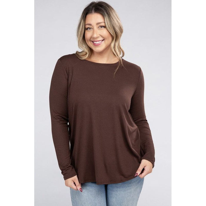 Plus Long Sleeve Round Neck Round Hem Top