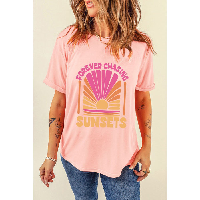 Forever Chasing Sunsets Round Neck T-Shirt