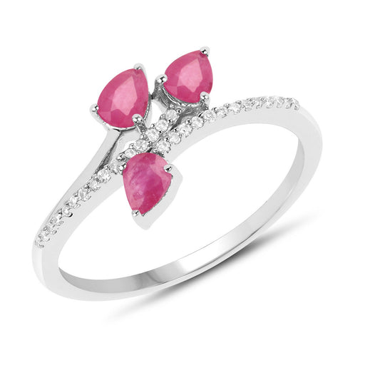 Bids.com 0.68 Carat Genuine Ruby and White Diamond 14K White Gold Ring Rings