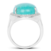 Bids.com 15.09 Carat Genuine Amazanite And White Topaz .925 Sterling Silver Ring Rings