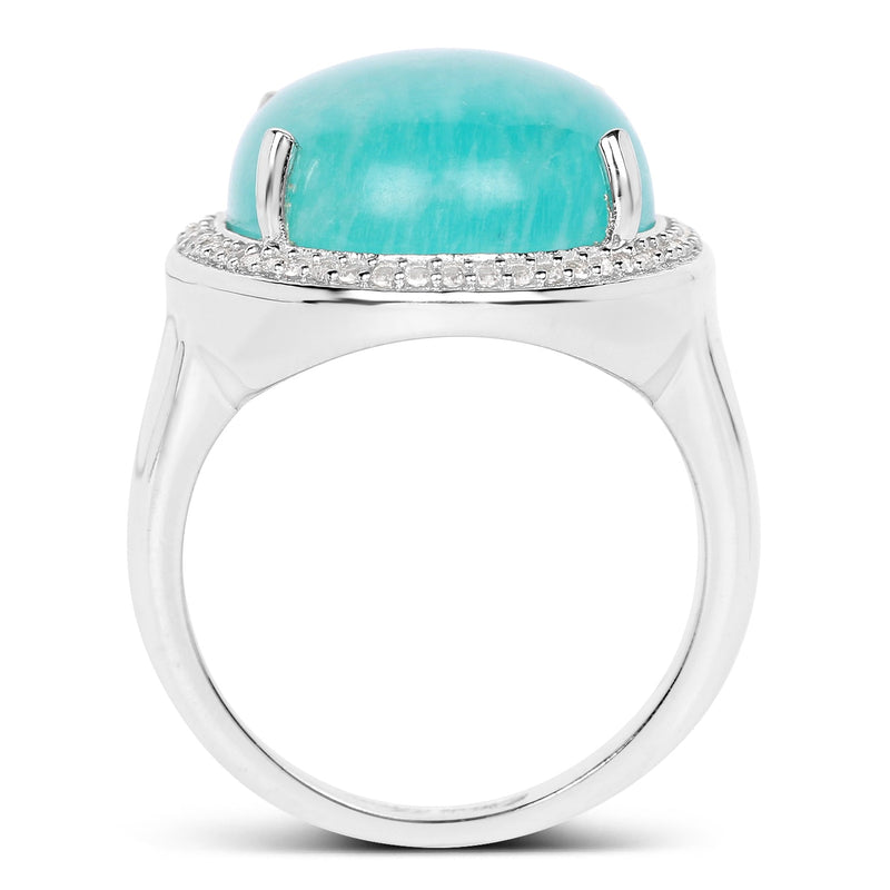 Bids.com 15.09 Carat Genuine Amazanite And White Topaz .925 Sterling Silver Ring Rings