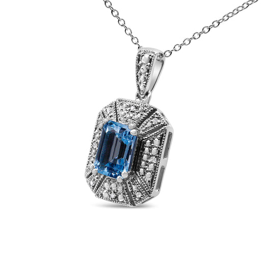 Bids.com .925 Sterling Silver Blue Topaz and Diamond Accent Art Deco Style 18" Pendant Necklace (I-J Color, I1-I2 Clarity) Necklaces