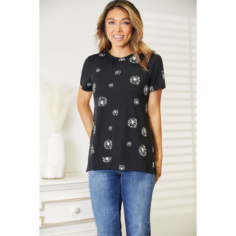 Double Take Dandelion Print Round Neck T-Shirt