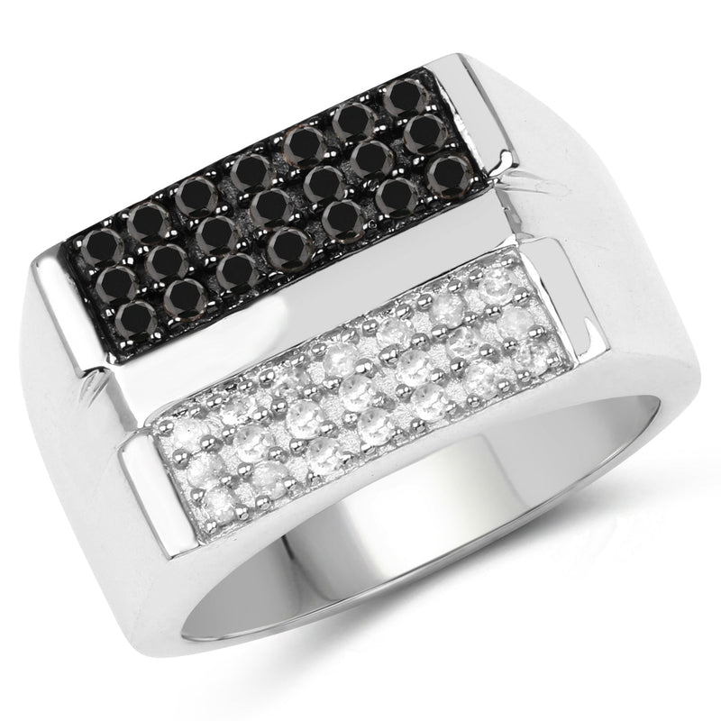 Bids.com 0.64 Carat Genuine Black Diamond and White Diamond .925 Sterling Silver Ring Rings